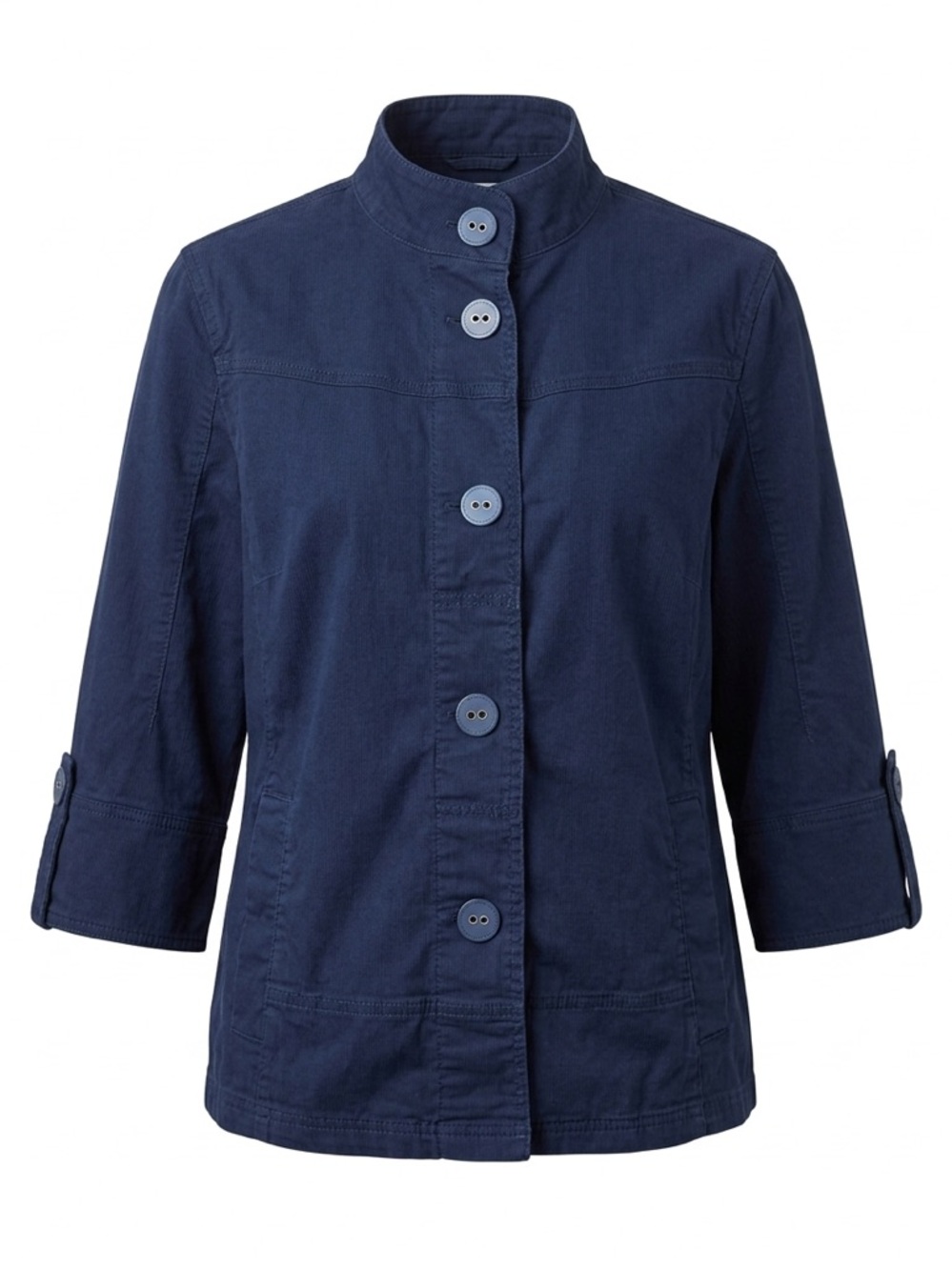 Eddie Bauer Navy Blue Utility Jacket | 3/4 Sleeve Funnel Neck Button Up L
